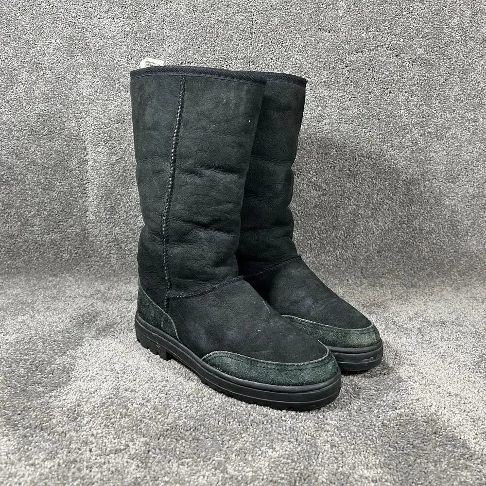 UGG Ultra Tall 5245 Women’s Size 7 Black Sheepskin Pure Wool Winter Boots Used